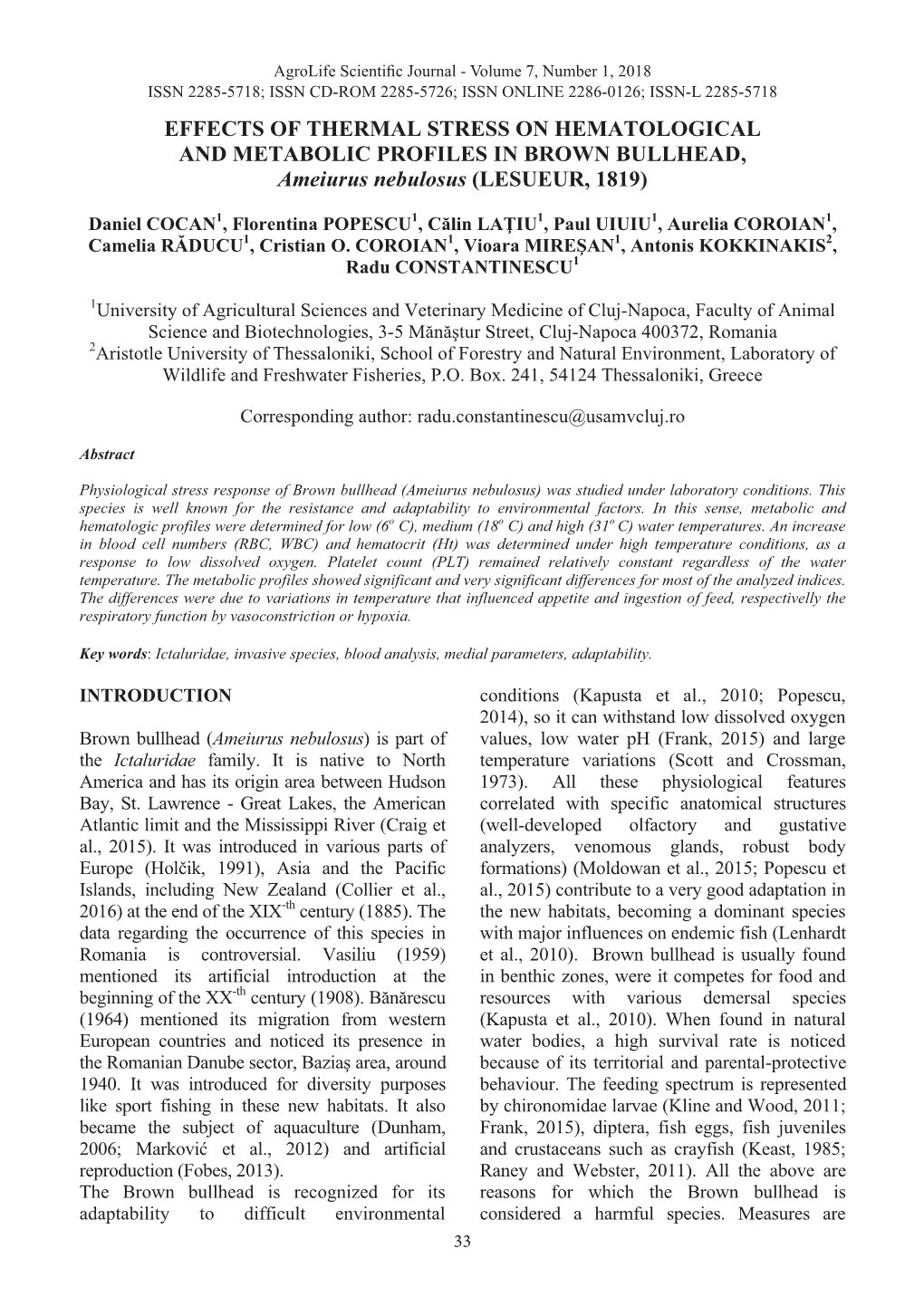 Effects of Thermal Stress on Hematological And