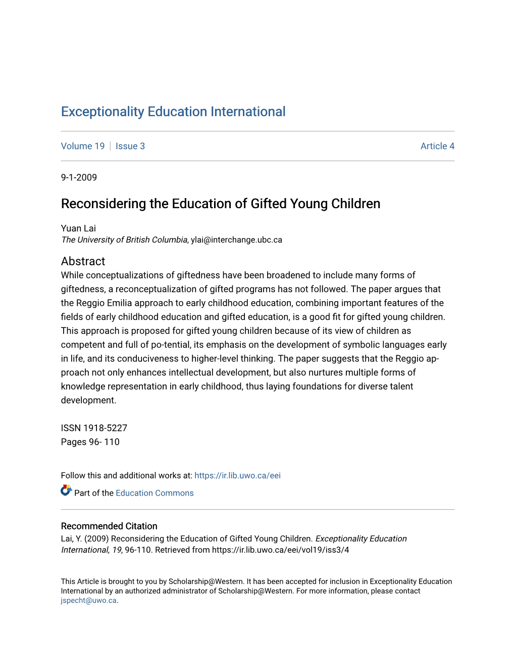 Reconsidering the Education of Gifted Young Children