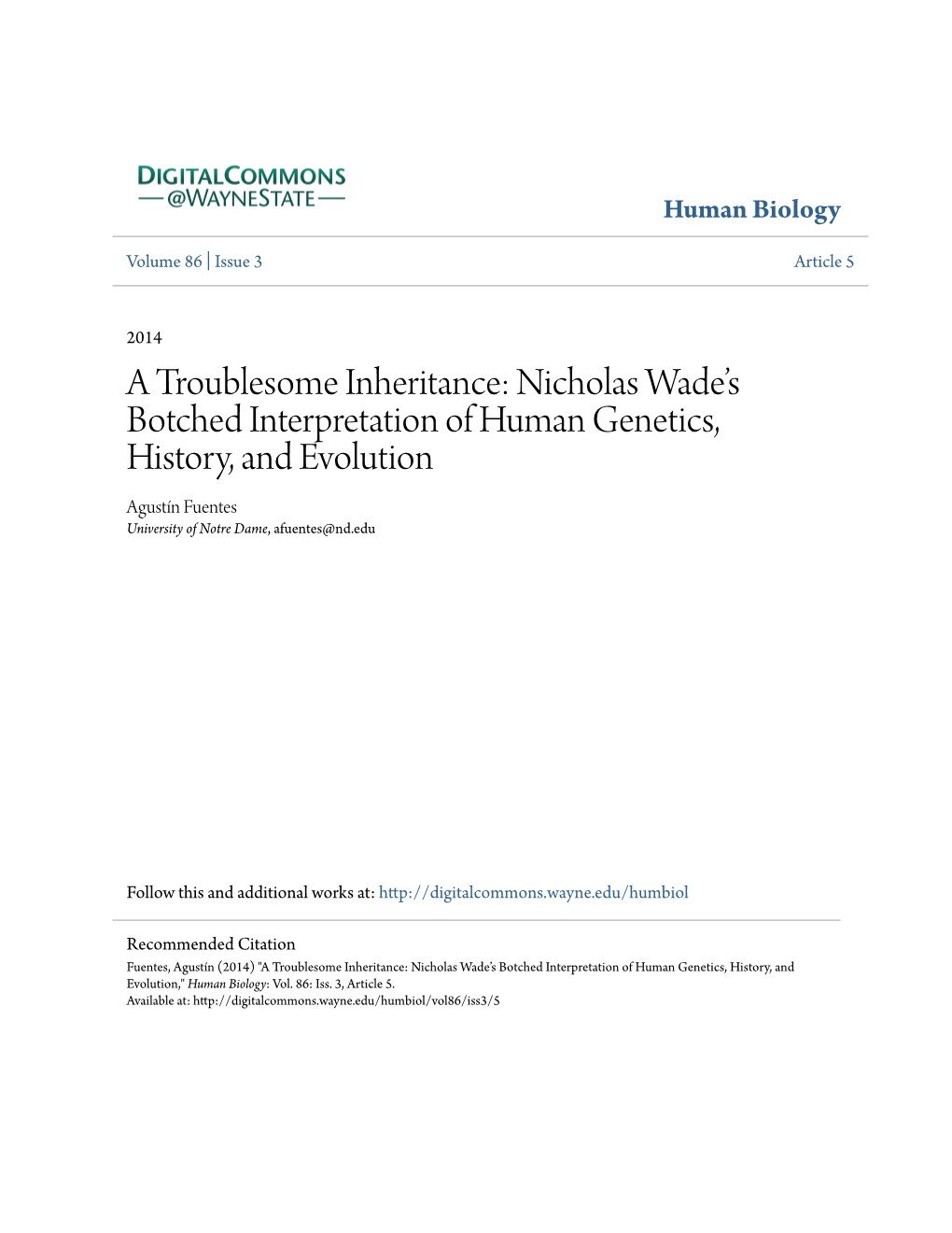 A Troublesome Inheritance: Nicholas Wadeâ•Žs Botched Interpretation Of