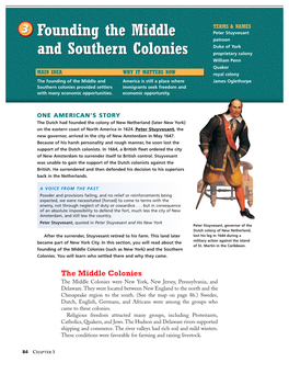 Founding the Middle and Southern Colonies
