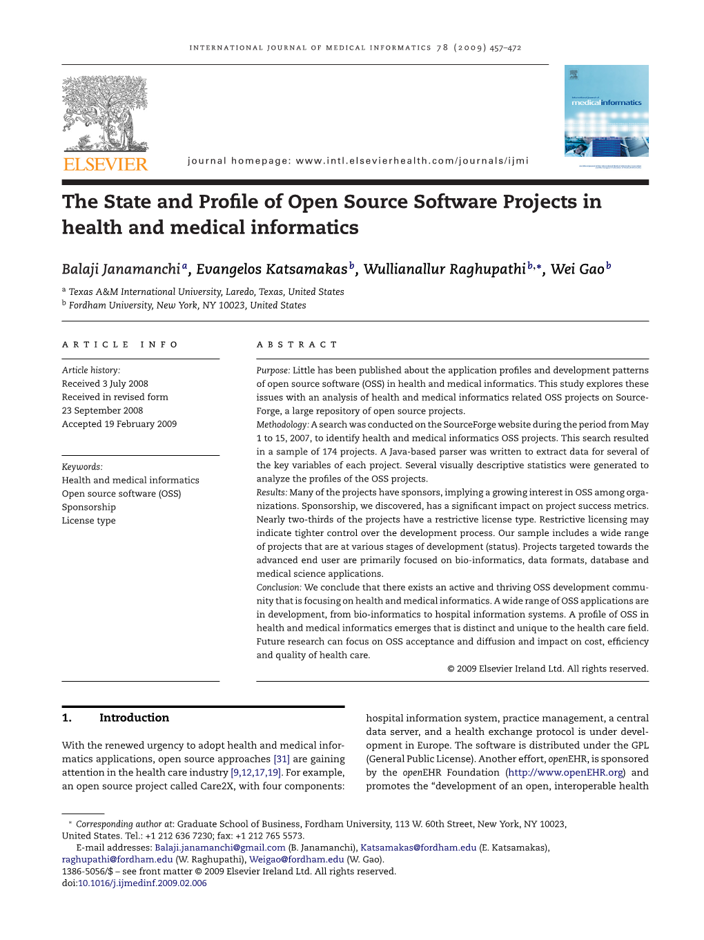 The State and Profile of Open Source Software Projects in Health and Medical Informatics