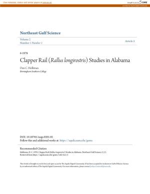 Clapper Rail (Rallus Longirostris) Studies in Alabama Dan C