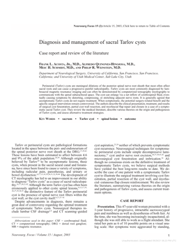 Diagnosis and Management of Sacral Tarlov Cysts
