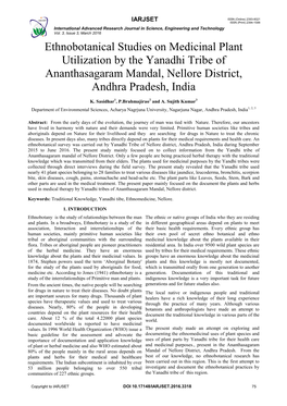 Ethnobotanical Studies on Medicinal Plant Utilization by the Yanadhi Tribe of Ananthasagaram Mandal, Nellore District, Andhra Pradesh, India