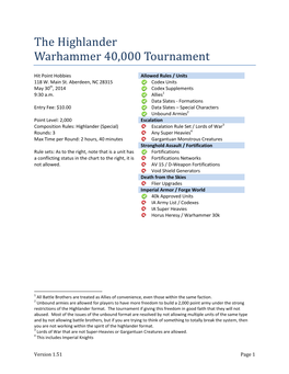 The Highlander Warhammer 40,000 Tournament