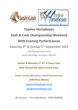 Topline Horseboxes Sash & Cash Championship Weekend With