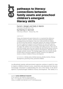 Pathways to Literacy Pathways to Literacy: Connections Between Family Assets and Preschool Children’S Emergent Literacy Skills