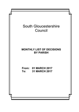 MONTHLY LIST of DECISIONS by PARISH From: 01 MARCH 2017 To