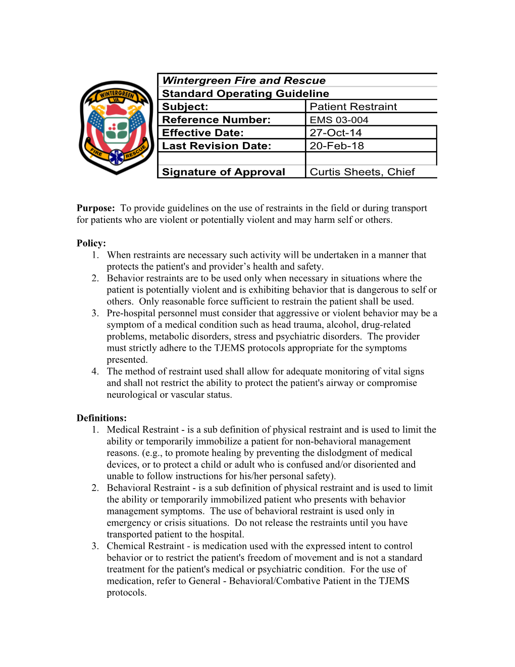 03-004 Patient Restraint