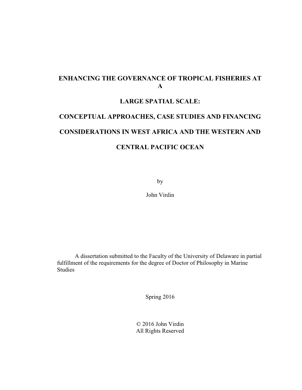 Enhancing the Governance of Tropical Fisheries at A