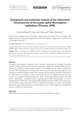 Cytogenetic and Molecular Analysis of the Holocentric Chromosomes of the Potato Aphid Macrosiphum Euphorbiae (Thomas, 1878)