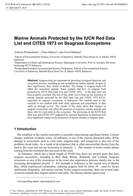 Marine Animals Protected by the IUCN Red Data List and CITES 1973 on Seagrass Ecosystems