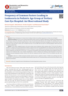 Frequency of Common Factors Leading to Leukocoria in Pediatric Age Group at Tertiary Care Eye Hospital: an Observational Study