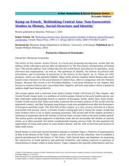 Rethinking Central Asia: Non-Eurocentric Studies in History, Social-Structure and Identity'