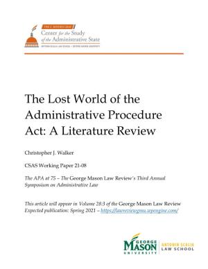 The Lost World of the Administrative Procedure Act: a Literature Review