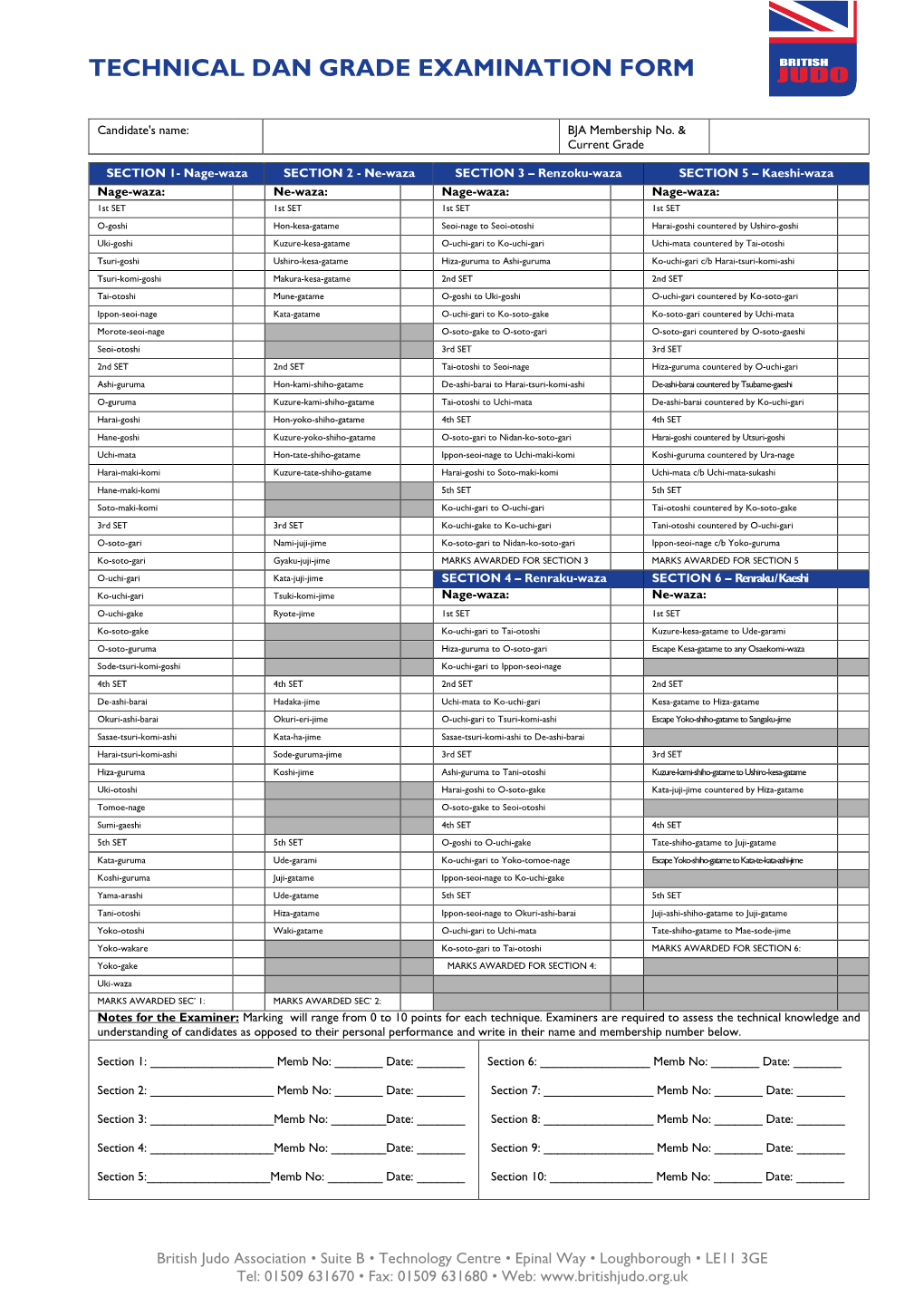 Technical Dan Grade Examination Form