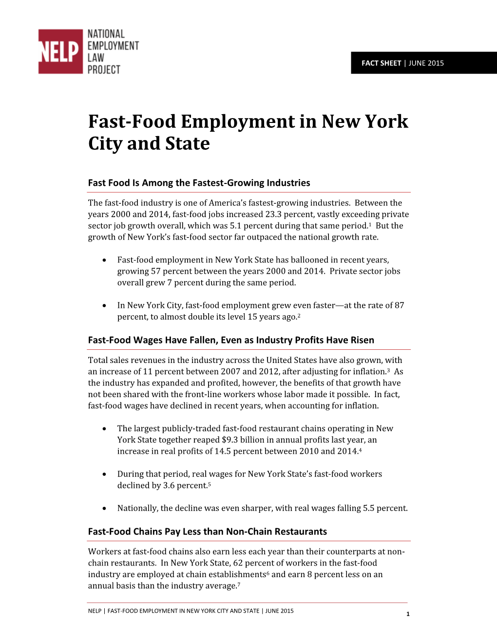 Fast-Food Employment in New York City and State