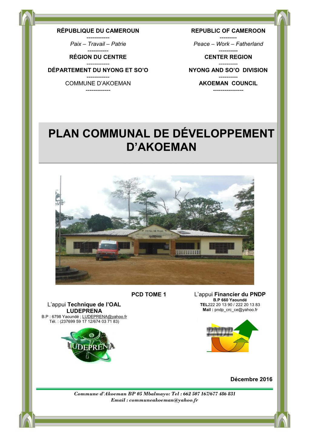 Plan Communal De Développement D'akoeman