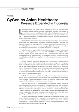 Cygenics Asian Healthcare Presence Expanded in Indonesia