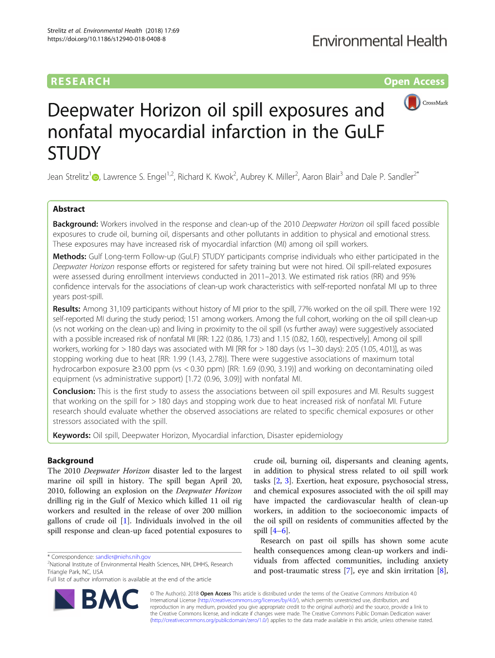Deepwater Horizon Oil Spill Exposures and Nonfatal Myocardial Infarction in the Gulf STUDY Jean Strelitz1 , Lawrence S