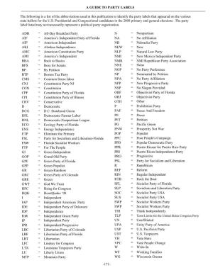 A GUIDE to PARTY LABELS -171- the Following Is a List of the Abbreviations Used in This Publication to Identify the Party Labels