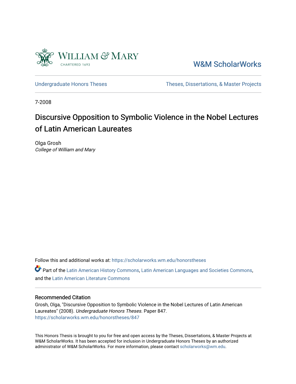 Discursive Opposition to Symbolic Violence in the Nobel Lectures of Latin American Laureates