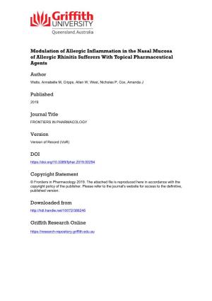 Modulation of Allergic Inflammation in the Nasal Mucosa of Allergic Rhinitis Sufferers with Topical Pharmaceutical Agents
