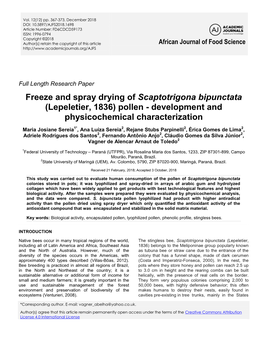 Freeze and Spray Drying of Scaptotrigona Bipunctata (Lepeletier, 1836) Pollen - Development and Physicochemical Characterization