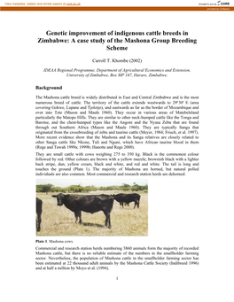 Genetic Improvement of Indigenous Cattle Breeds in Zimbabwe: a Case Study of the Mashona Group Breeding Scheme
