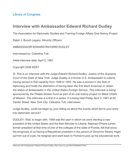 Interview with Ambassador Edward Richard Dudley