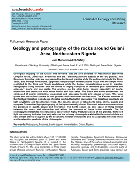 Geology and Petrography of the Rocks Around Gulani Area, Northeastern Nigeria