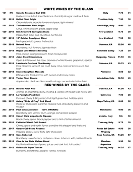 White Wines by the Glass Red Wines by the Glass