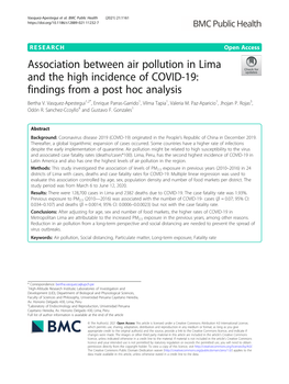 Association Between Air Pollution in Lima and the High Incidence of COVID-19: Findings from a Post Hoc Analysis Bertha V