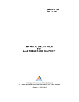 Technical Specification for Land Mobile Radio Equipment