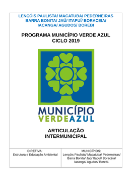 Programa Município Verde Azul Ciclo 2019 Articulação