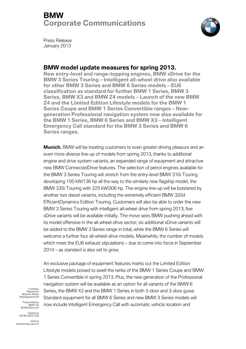 BMW Model Update Measures Spring 2013 EN