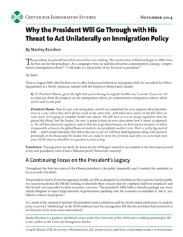 Why the President Will Go Through with His Threat to Act Unilaterally on Immigration Policy