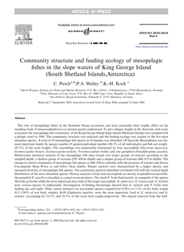 Community Structure and Feeding Ecology of Mesopelagic Fishes in the Slope Waters of King George Island