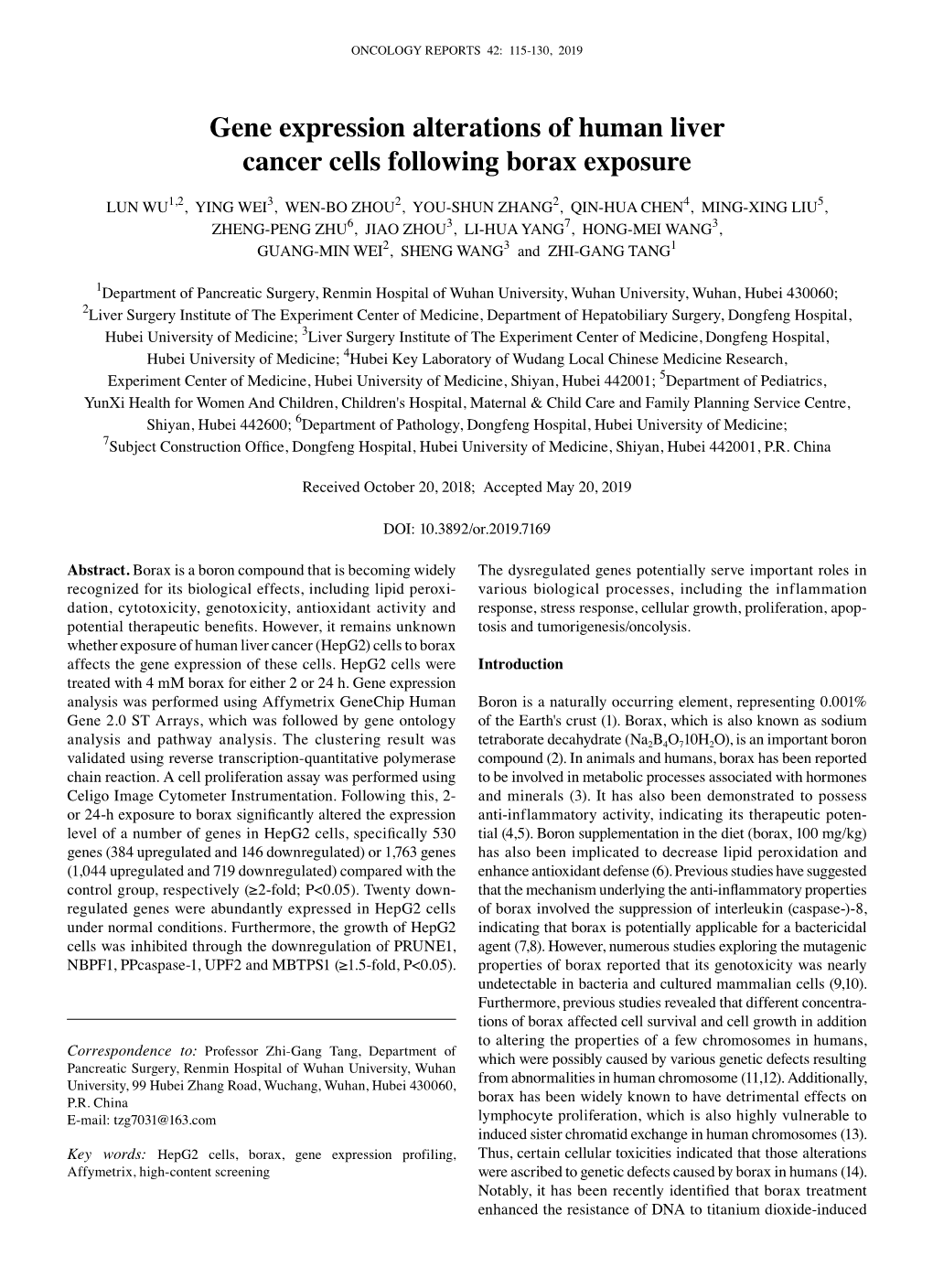 Gene Expression Alterations of Human Liver Cancer Cells Following Borax Exposure