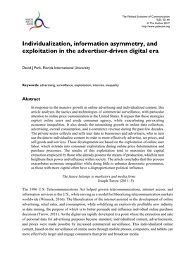 Individualization, Information Asymmetry, and Exploitation in the Advertiser-Driven Digital Era