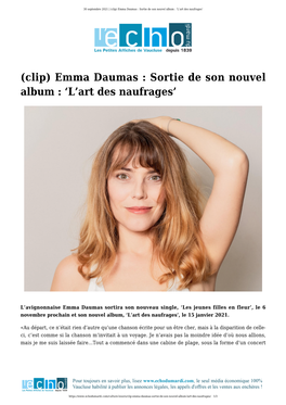 (Clip) Emma Daumas : Sortie De Son Nouvel Album : ‘L’Art Des Naufrages’