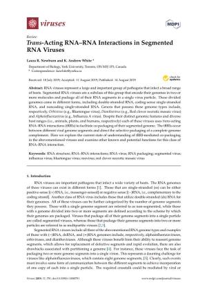 Trans-Acting RNA–RNA Interactions in Segmented RNA Viruses