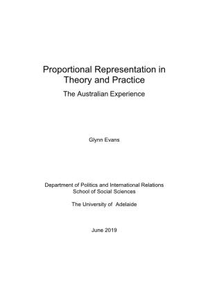 Proportional Representation in Theory and Practice the Australian Experience