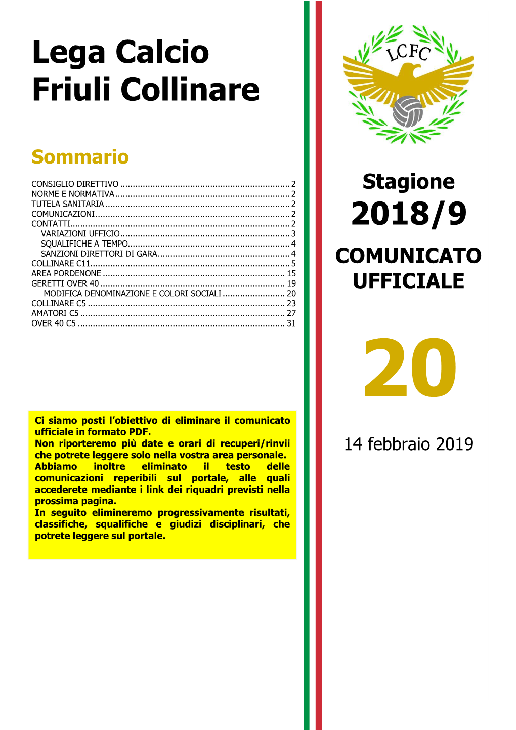 Lega Calcio Friuli Collinare 2018/9