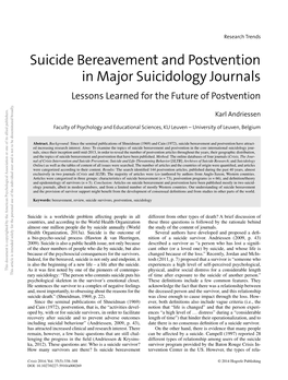 Suicide Bereavement and Postvention in Major Suicidology Journals Lessons Learned for the Future of Postvention