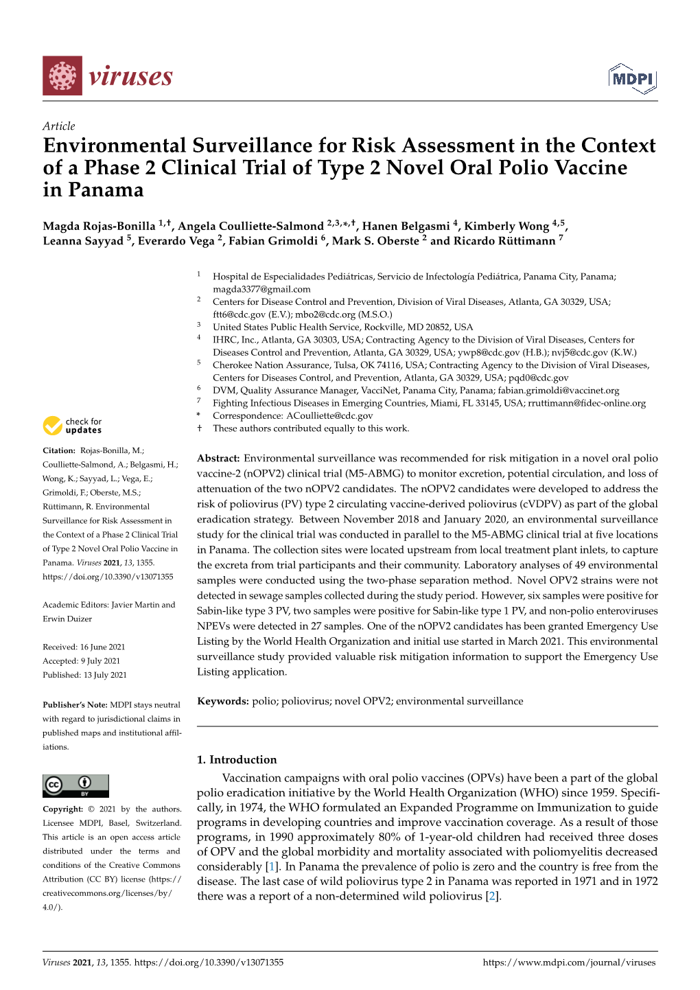 Environmental Surveillance for Risk Assessment in the Context of a Phase 2 Clinical Trial of Type 2 Novel Oral Polio Vaccine in Panama