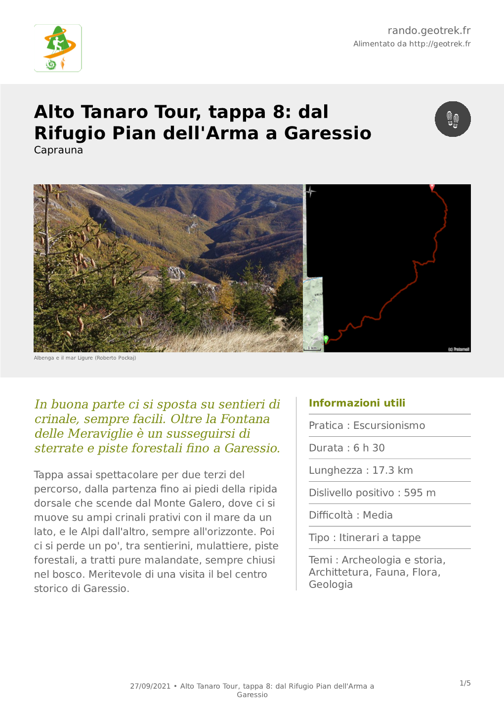 Alto Tanaro Tour, Tappa 8: Dal Rifugio Pian Dell'arma a Garessio Caprauna