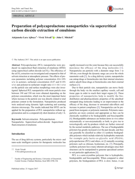 Preparation of Polycaprolactone Nanoparticles Via Supercritical Carbon Dioxide Extraction of Emulsions