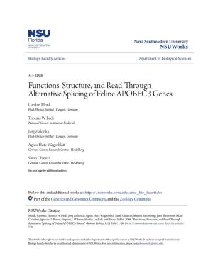 Functions, Structure, and Read-Through Alternative Splicing of Feline APOBEC3 Genes Carsten Munk Paul-Ehrlich-Institut - Langen, Germany