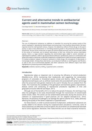 Current and Alternative Trends in Antibacterial Agents Used in Mammalian Semen Technology